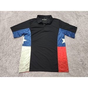 Alanic Polo Shirt Mens L Black Texas Flag Performance Activewear Golf P.A.W.S.